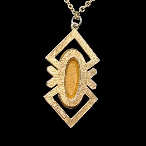 Emmons Gold Tone Cable Chain Necklace With Brown Cabochon Pendant (4598) - Picture 3 of 7